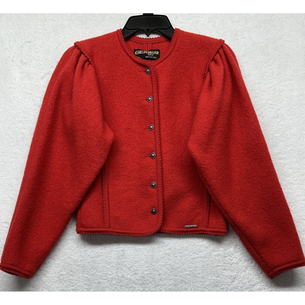 Geiger Womens Size 34 (S) Red Long Sleeve Wool Cardigan Sweater (M4)